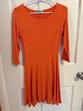 TOMSWARE Women's Long-Sleeve Orange Fit & Flare Dress